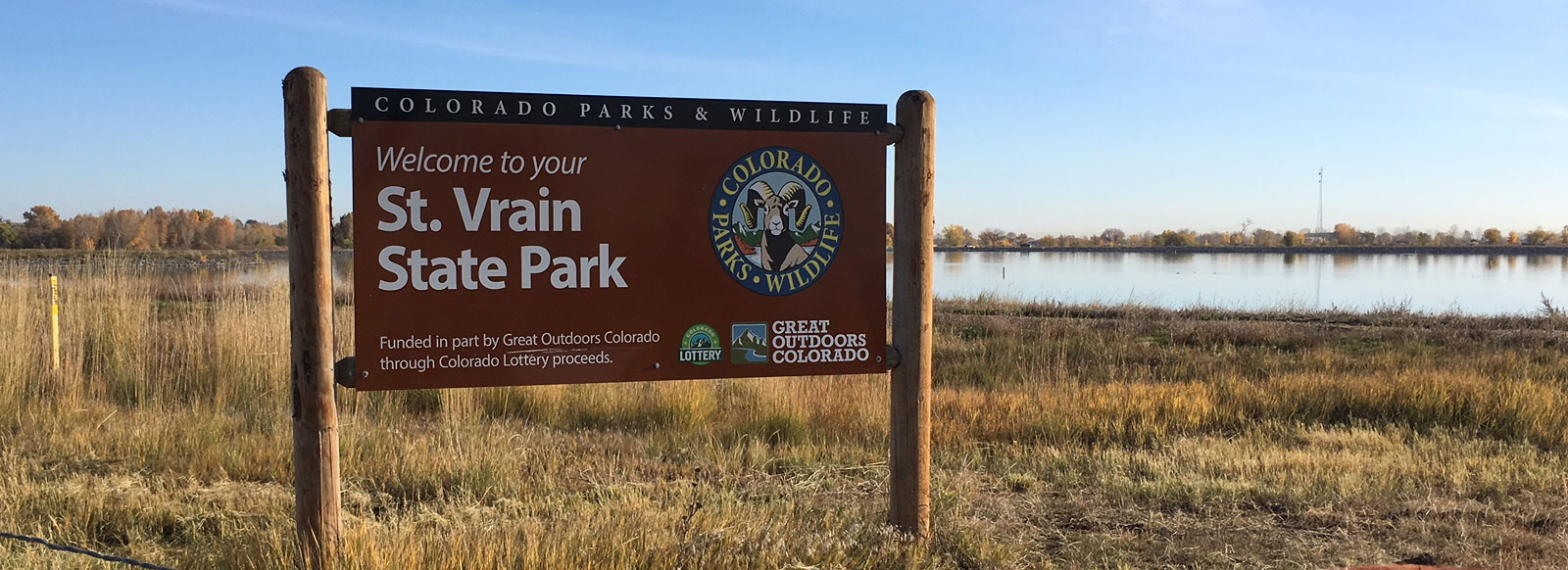 St Vrain State Park welcome sign